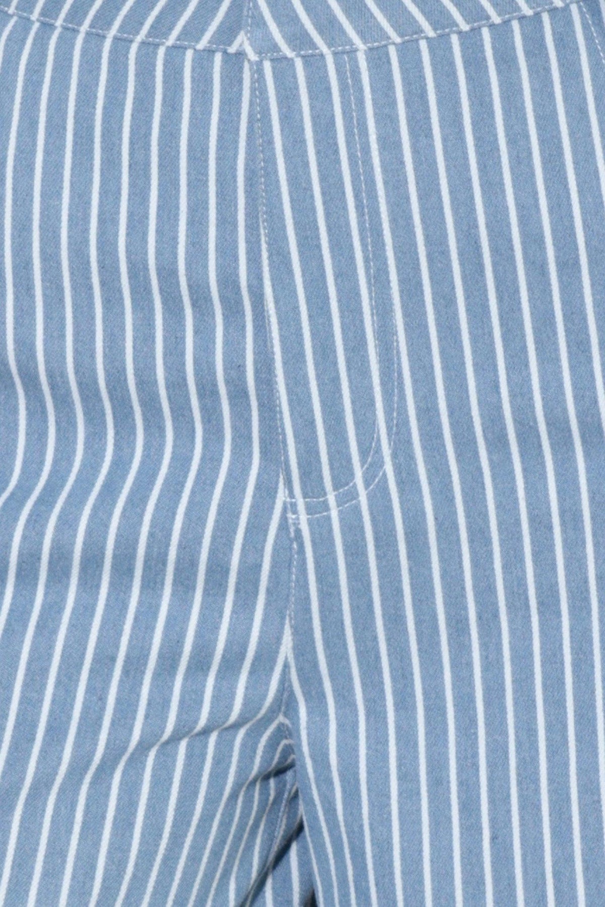 Pinstripe Prestige Woven Pants in denim white, fabric swatch — Soul Flow Apparel