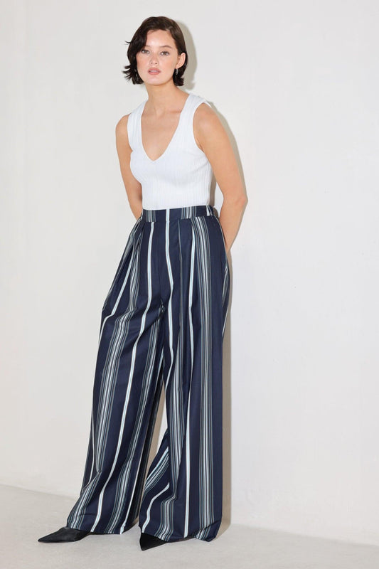 City Stripe Woven Pants in navy multi, view 5 — Soul Flow Apparel