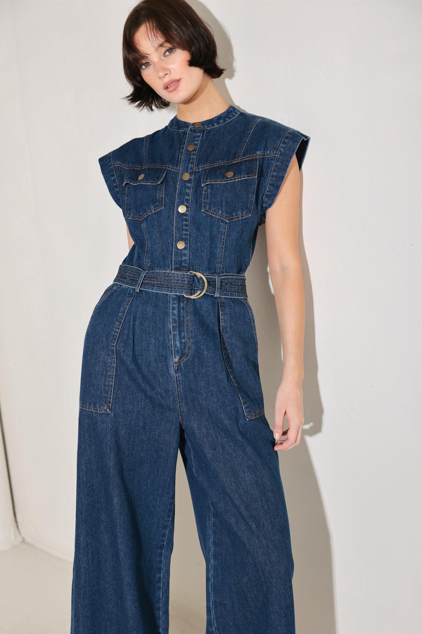 True Blue Love Denim Jumpsuit, view 6 — Soul Flow Apparel