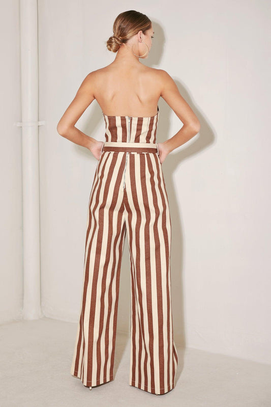 Golden Stripe Era Woven Jumpsuit in brick multi, view 6 — Soul Flow Apparel