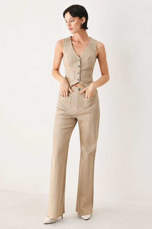 Portofino Woven Pants in taupe, view 3 — Soul Flow Apparel