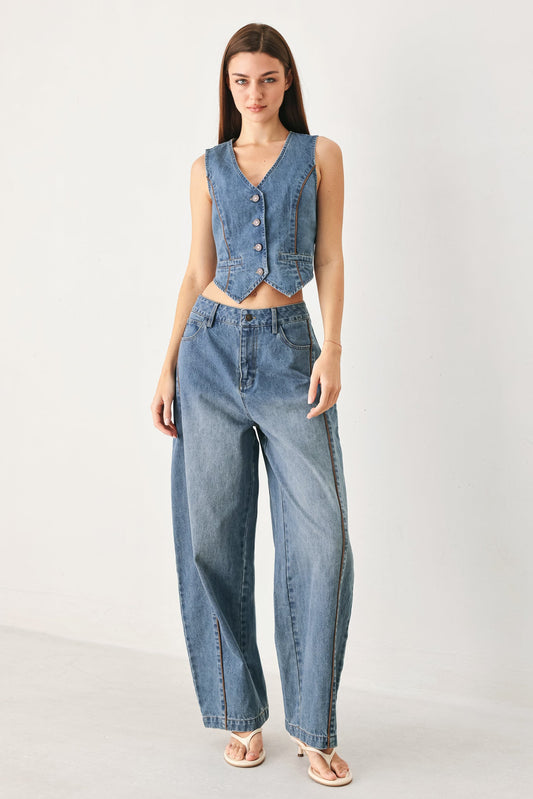 Western Muse Denim Ballon Pants, view 2 — Soul Flow Apparel