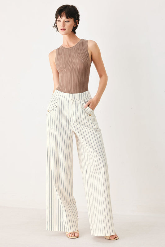 Sutton Stripe Woven Pants in off-white navy, view 6 — Soul Flow Apparel