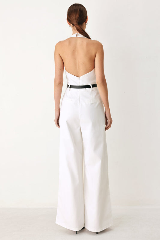 Pretty Moment Halter Woven Jumpsuit in white, view 6 — Soul Flow Apparel
