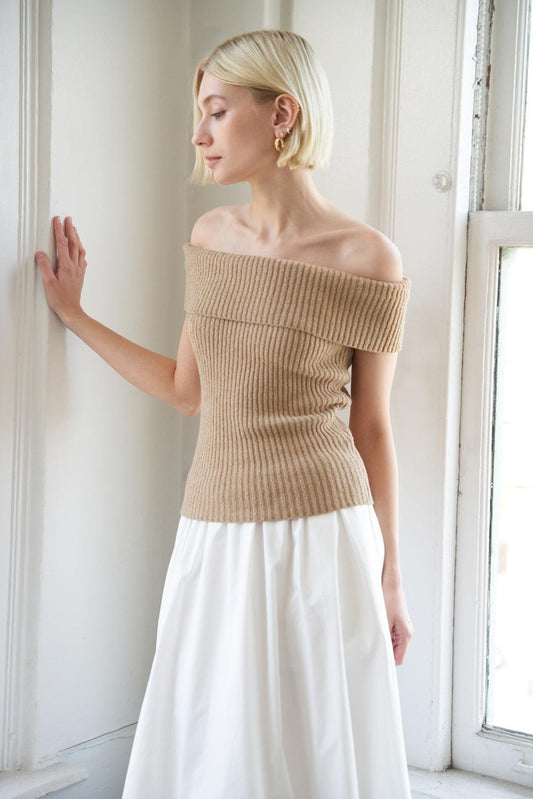 Precious Approach Shoulder Top in 20taupe, view 5 — Soul Flow Apparel