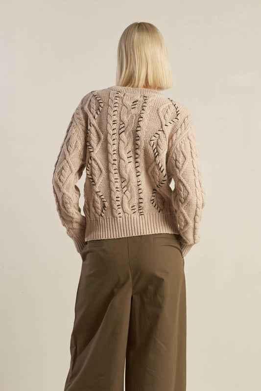 Little Bit in Love Sweater Knit Top in khaki black, view 6 — Soul Flow Apparel