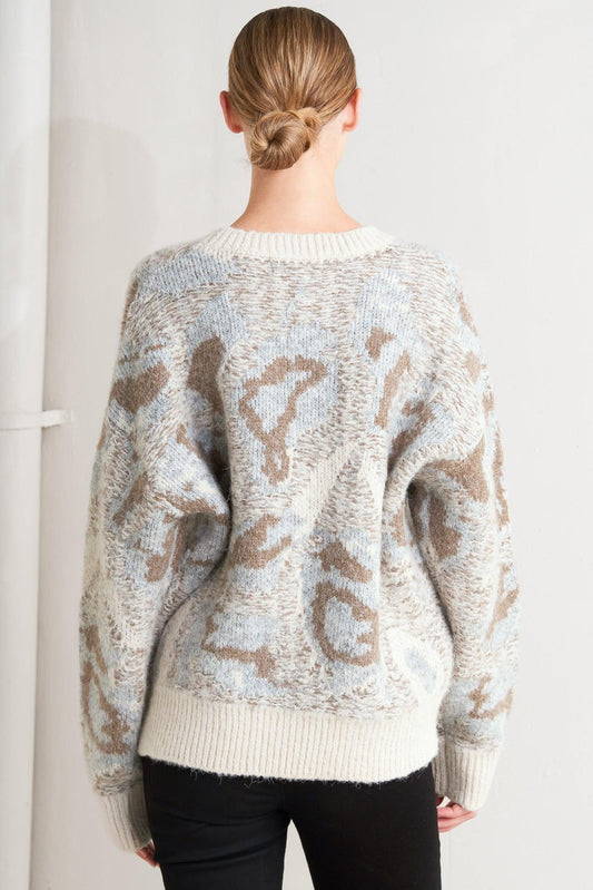Prominent Charm Pullover Sweater Top in cream h.grey, view 6 — Soul Flow Apparel