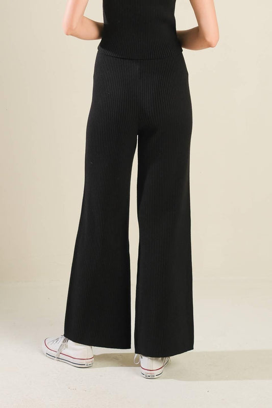 Regal Rise Black Knit Pants, view 2 — Soul Flow Apparel
