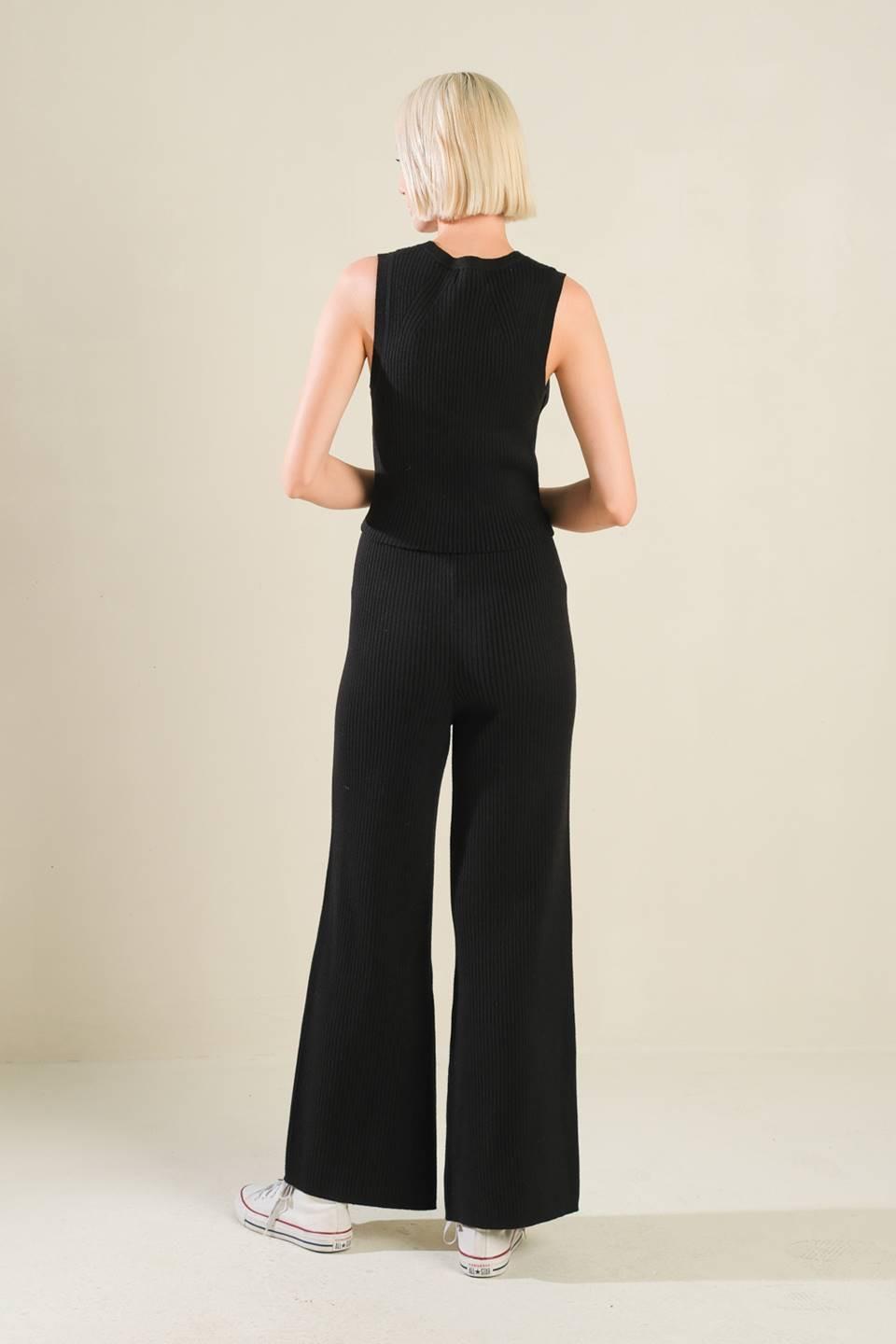 Regal Rise Black Knit Pants, view 6 — Soul Flow Apparel