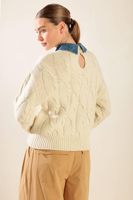 Totally Smitten Pullover Sweater Top in cream, view 9 — Soul Flow Apparel