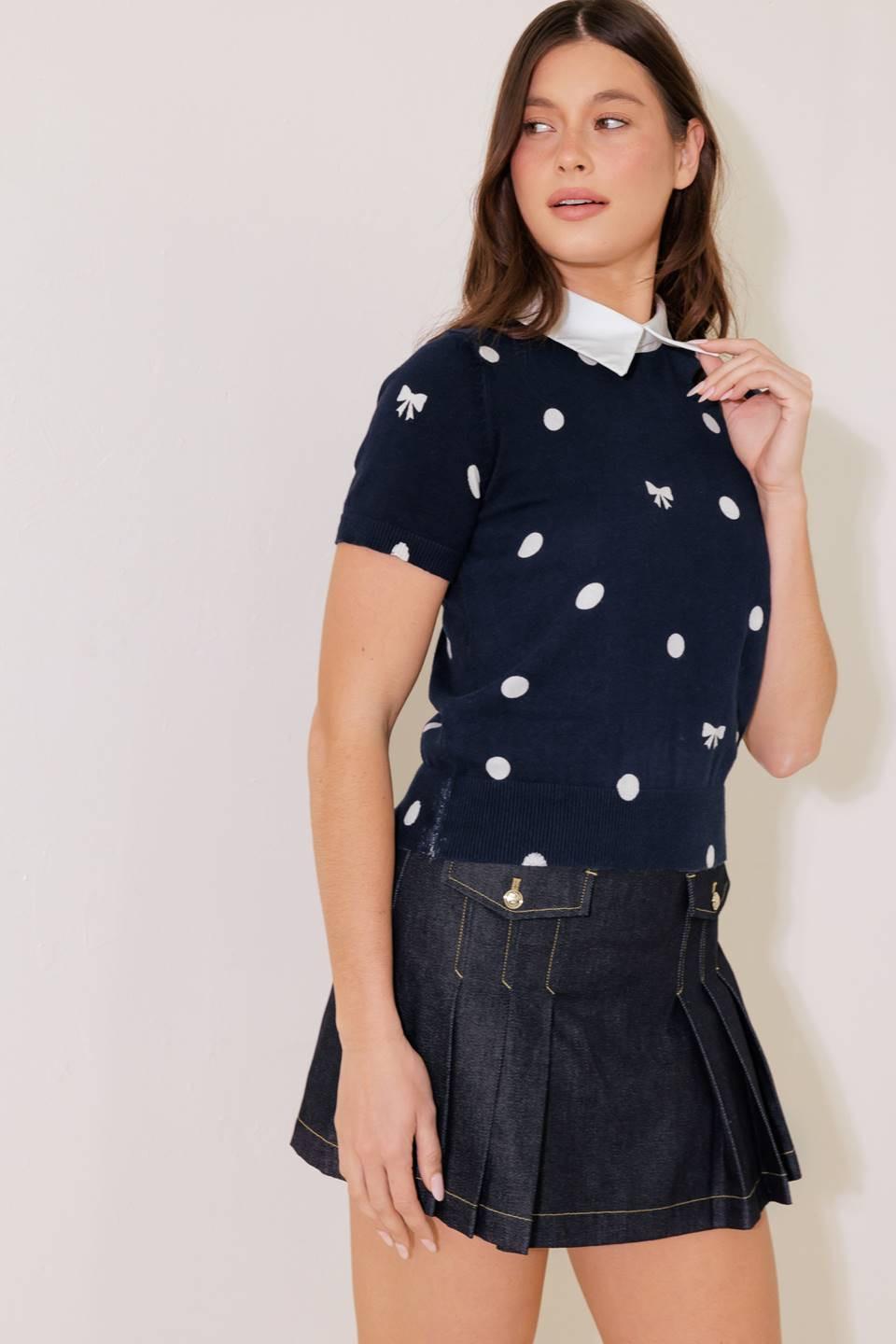 Sidewalk Café Navy Sweater Knit Top, view 3 — Soul Flow Apparel