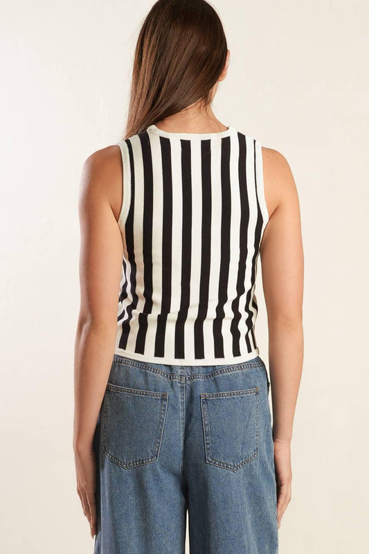 Free to Dream Sweater Knit Vest in white black, view 5 — Soul Flow Apparel