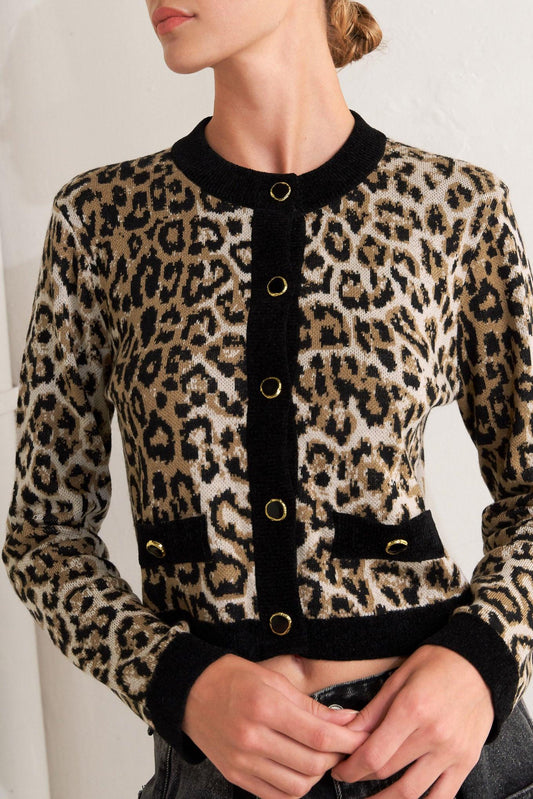 Urban Goddess Leopard Sweater Cardigan in brown multi, view 5 — Soul Flow Apparel