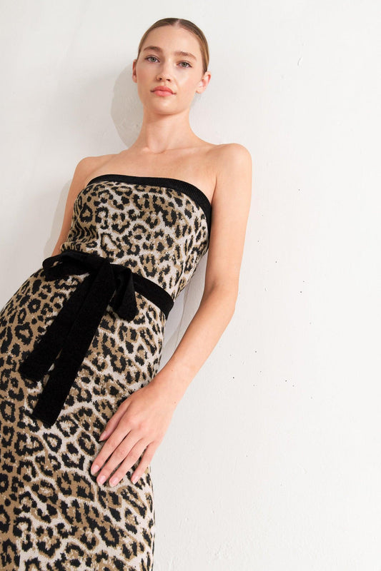 Wild Romance Leopard Knit Midi Dress in brown multi, view 6 — Soul Flow Apparel