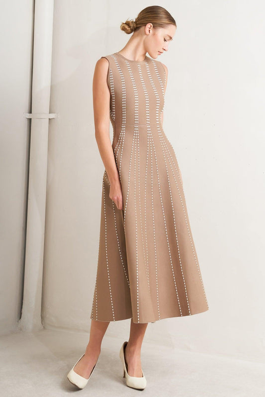Perfectly Poised Jacquard Sweater Midi Dress in mochawhite, view 2 — Soul Flow Apparel