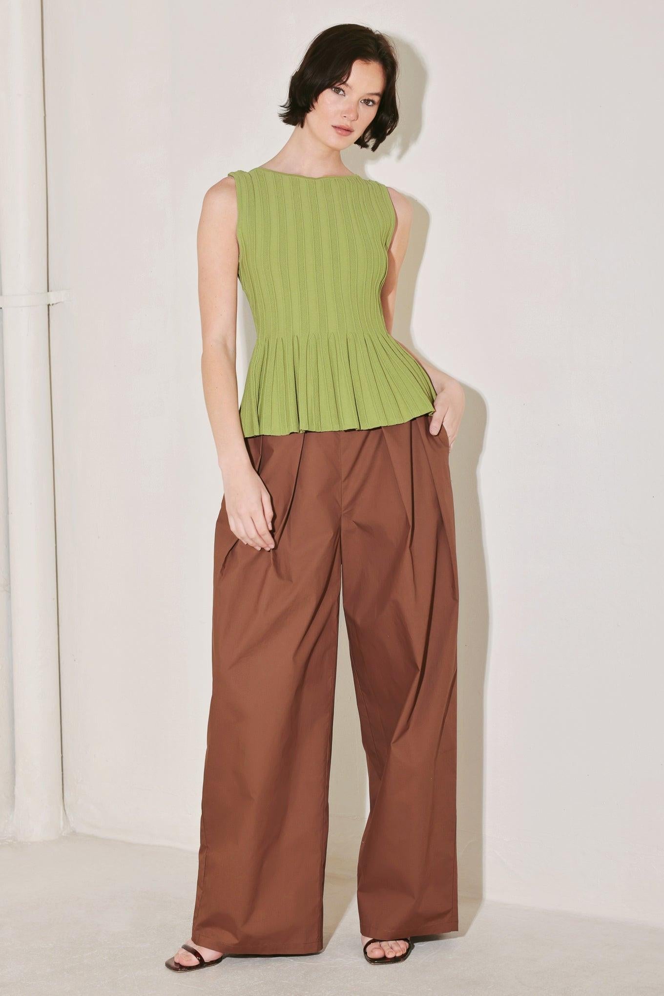 Cool Nature Era Sweater Knit Top in light olive, view 1 — Soul Flow Apparel