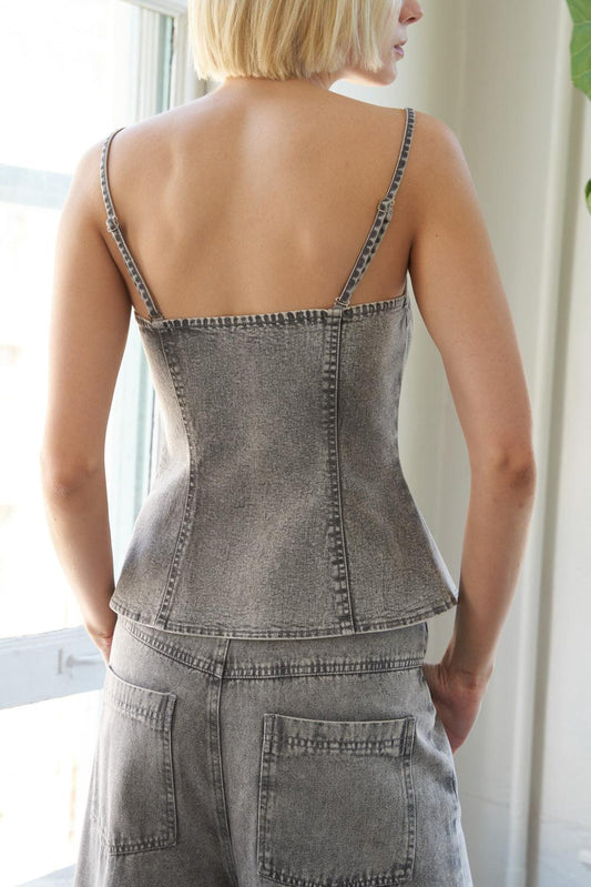 Sleek Essence Denim Top, view 3 — Soul Flow Apparel