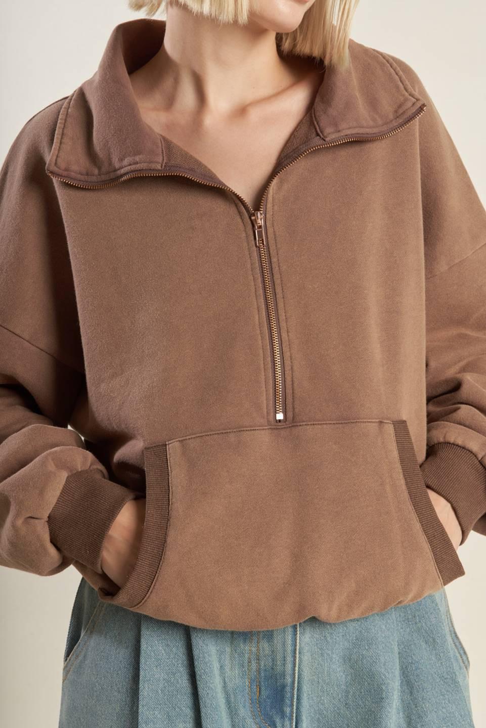Delightful Drape French Terry Sweatshirt in washed brick, view 6 — Soul Flow Apparel