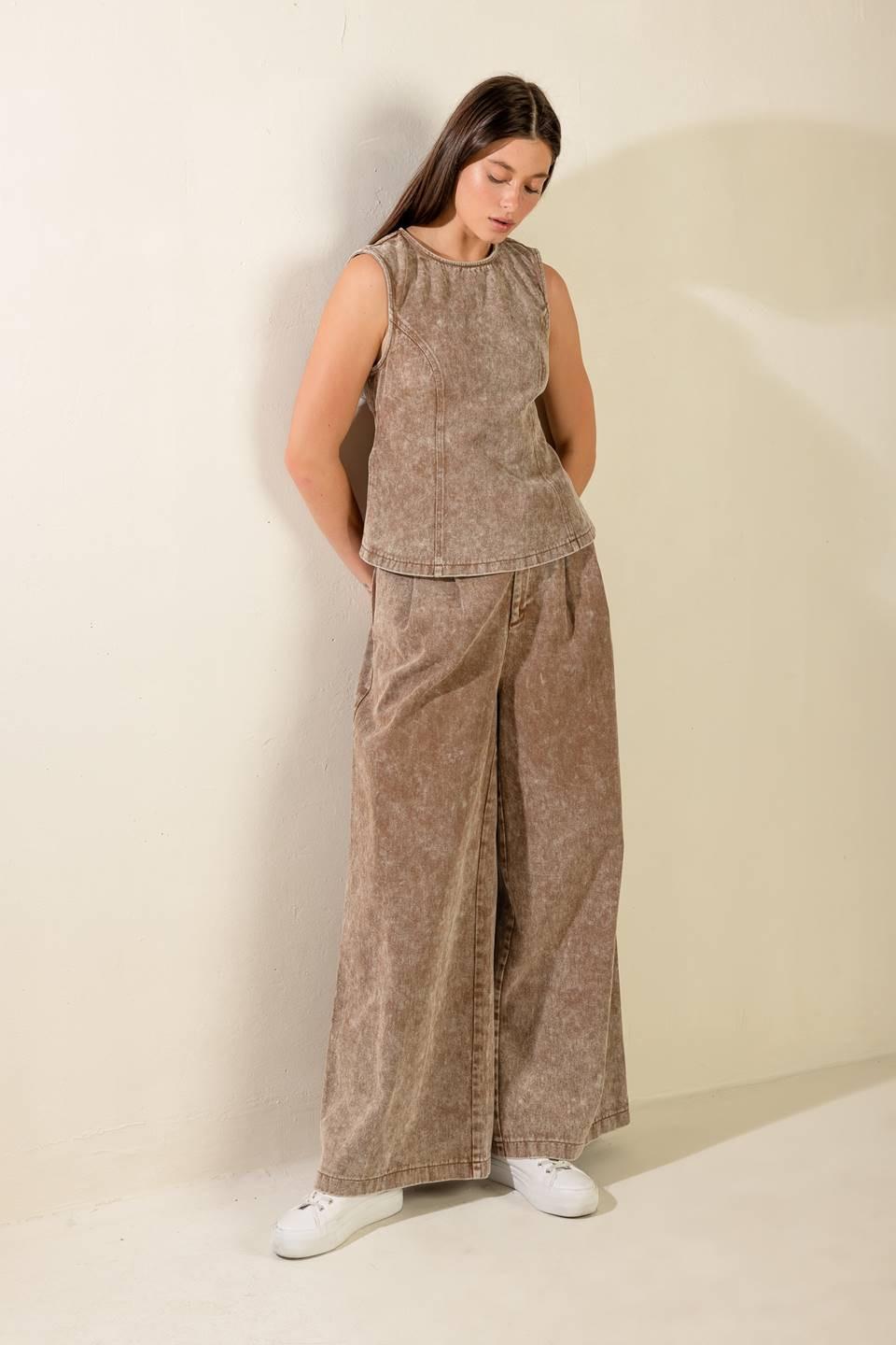 Safe to Say Twill Top in brown, view 8 — Soul Flow Apparel