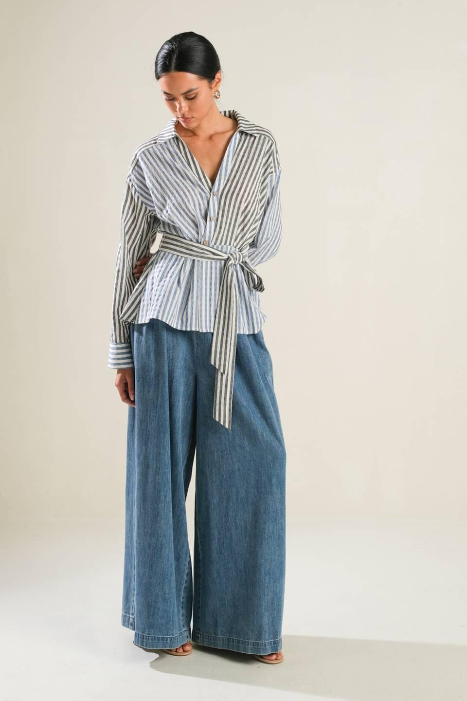 Rays of Hope Woven Top in navy black, view 7 — Soul Flow Apparel