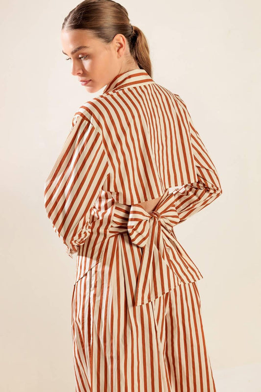 Pieces of My Heart Woven Top in taupe rust, view 2 — Soul Flow Apparel