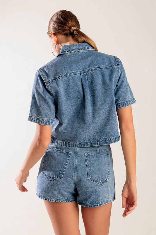 By Chance Denim Top in blue, view 6 — Soul Flow Apparel