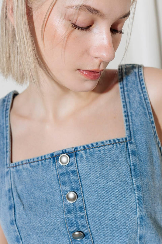 Ever So Sweet Light Indigo Denim Top, view 4 — Soul Flow Apparel