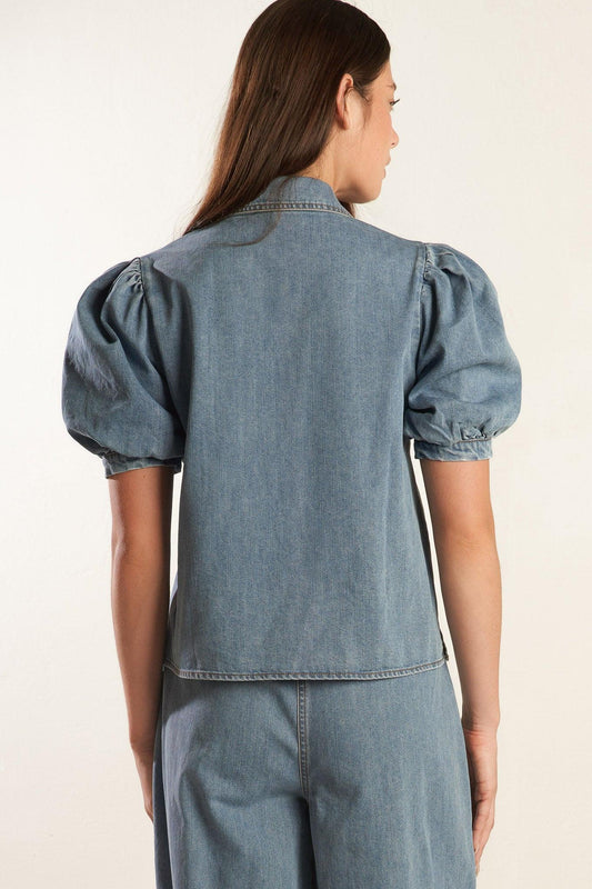 Eternal Sunshine Chambray Denim Top in light, view 7 — Soul Flow Apparel