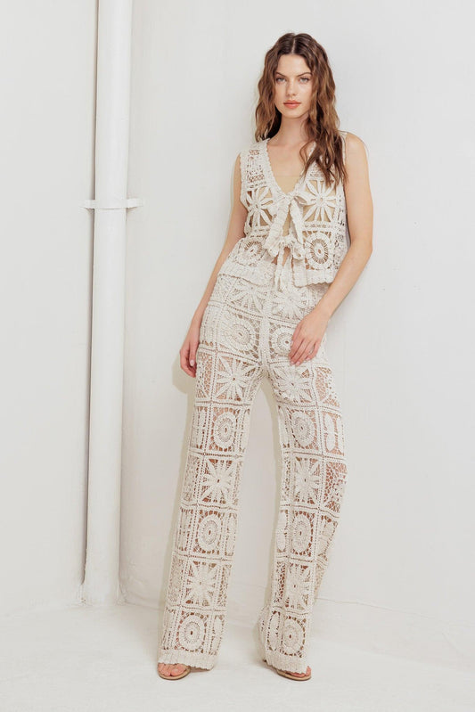 Coastal Breeze Crochet Vest and Pant Set in natural, view 2 — Soul Flow Apparel