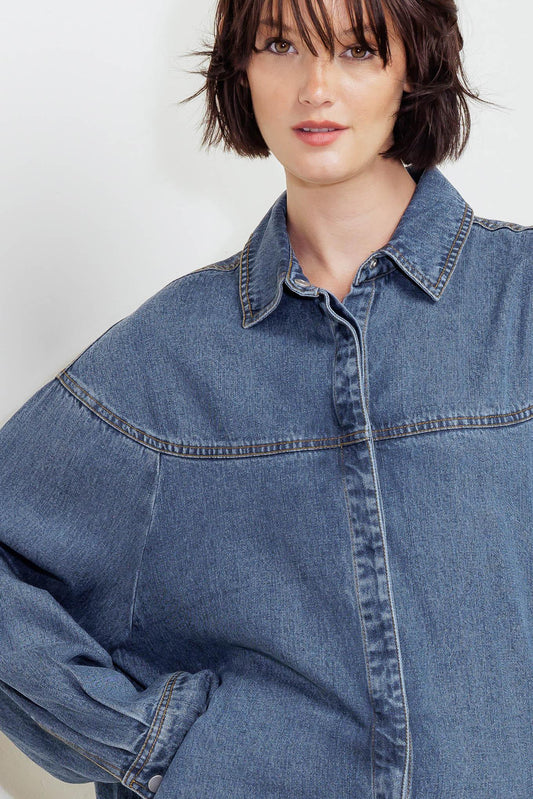 Offline Edge Indigo Denim Top, view 3 — Soul Flow Apparel