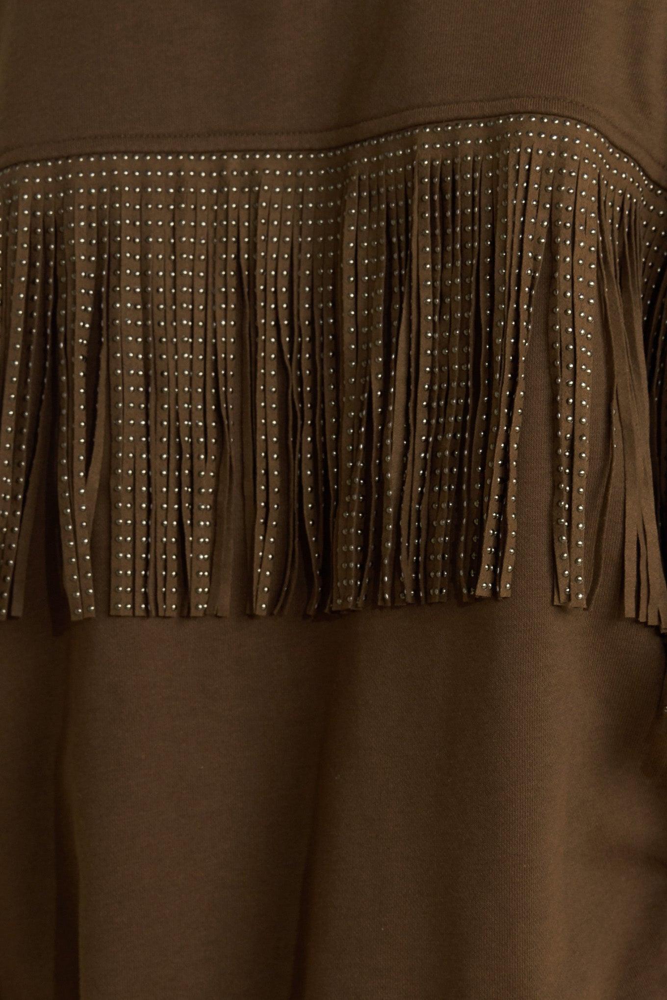 Fringe City Pullover Knit Top in camel, fabric swatch — Soul Flow Apparel