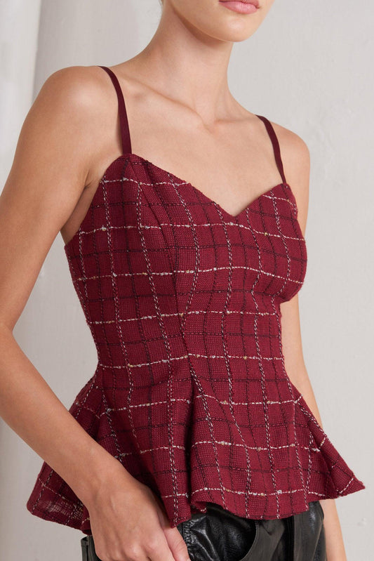 Burnt Boulevard Tweed Cami Top in wine, view 6 — Soul Flow Apparel