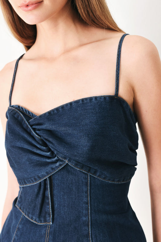 Sweet Kiss Denim Top in medium indigo, view 4 — Soul Flow Apparel