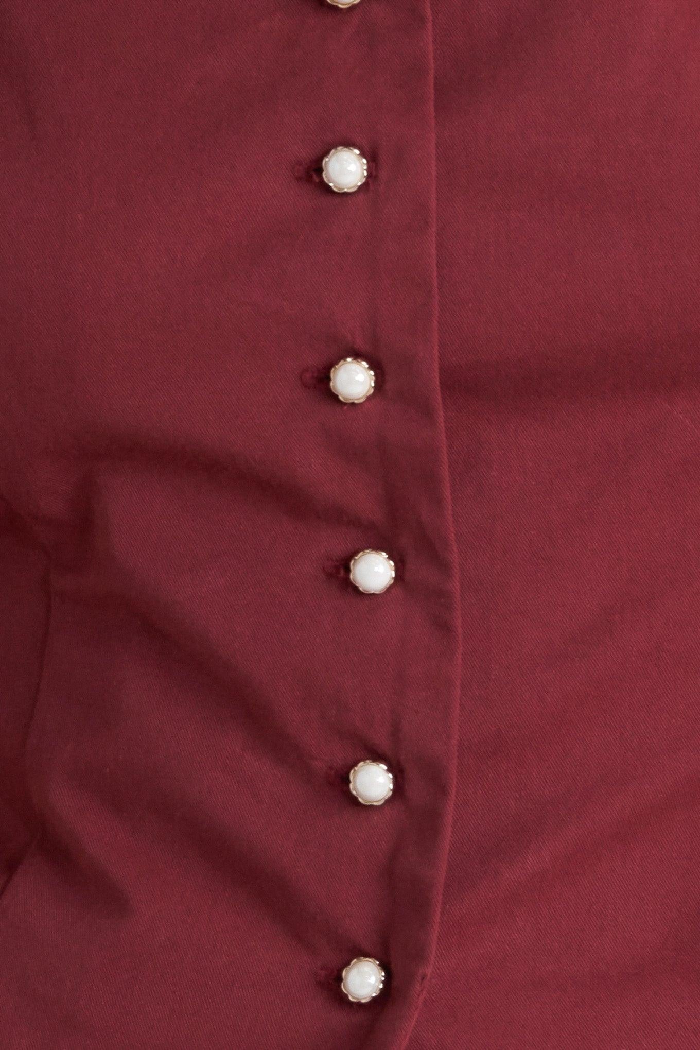 Amour Scallop Woven Top in maroon, fabric swatch — Soul Flow Apparel