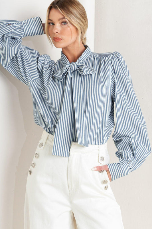 Charming Intentions Woven Top in blue white, view 1 — Soul Flow Apparel