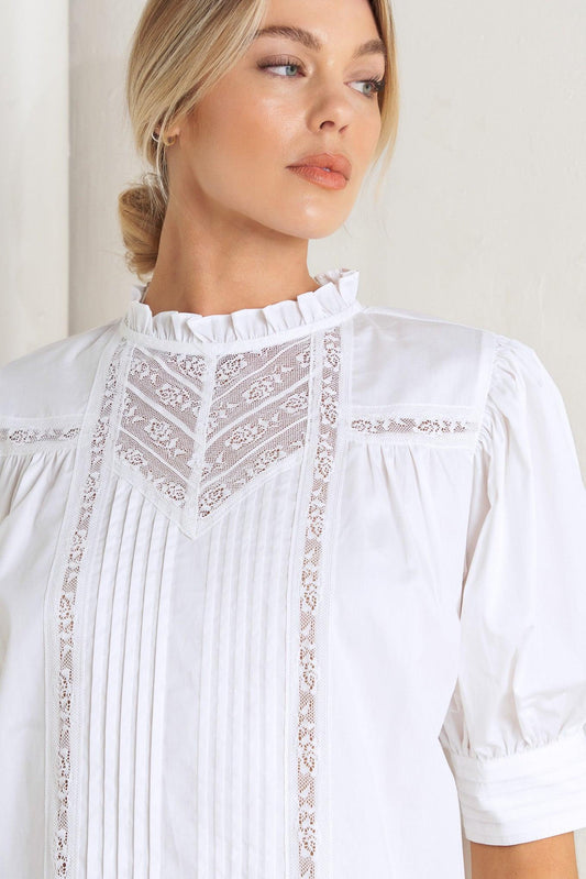 Pure Poetry Victorian Woven Top in white, view 2 — Soul Flow Apparel