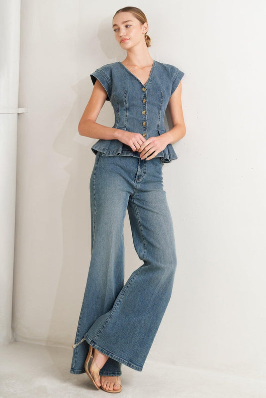 No Second Thought Washed Denim Top in medium, view 2 — Soul Flow Apparel