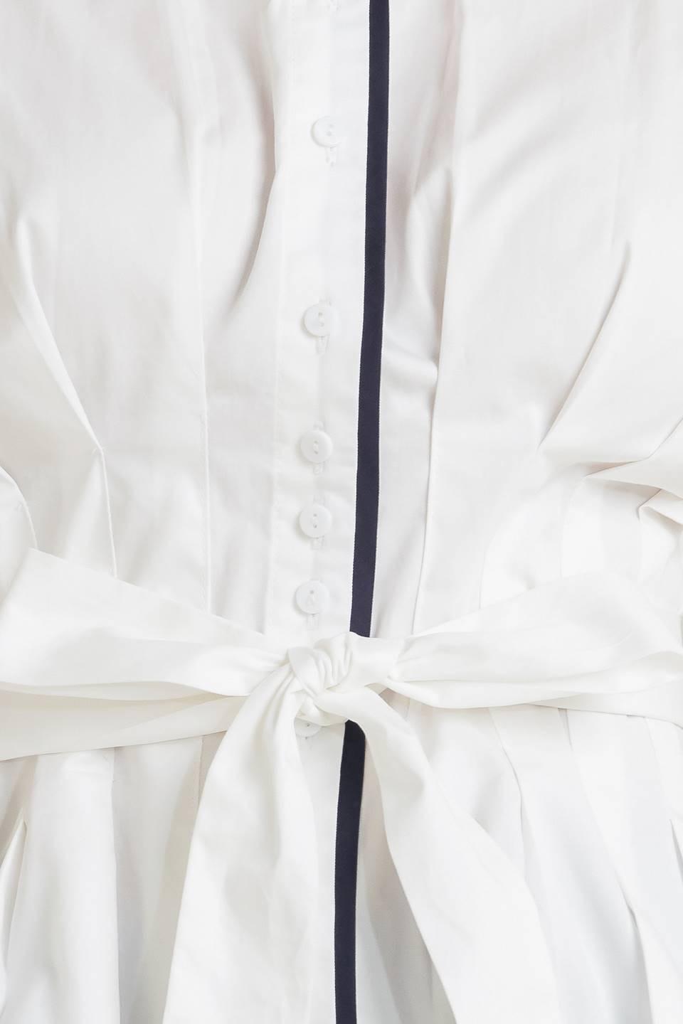 Quiet Force Woven Top in white navy, fabric swatch — Soul Flow Apparel