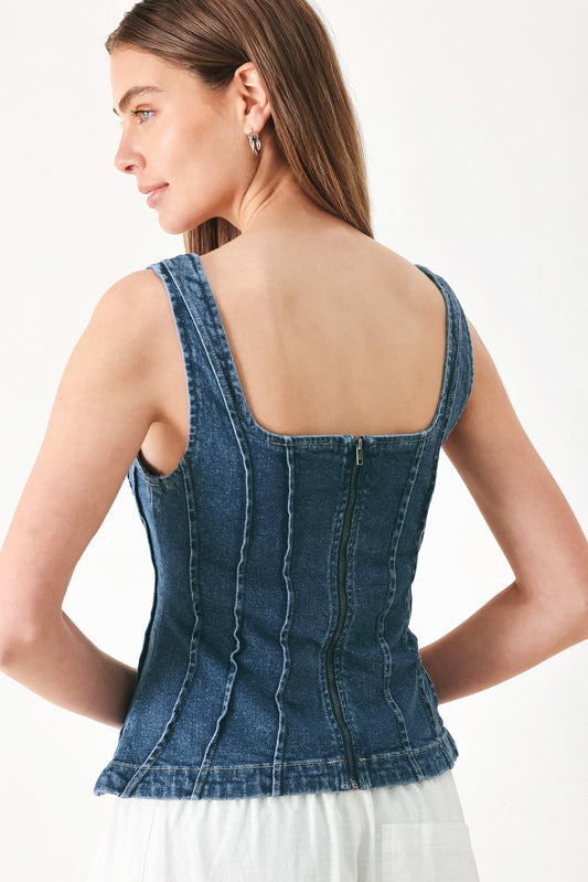 Honeyline Denim Top in indigo, view 5 — Soul Flow Apparel