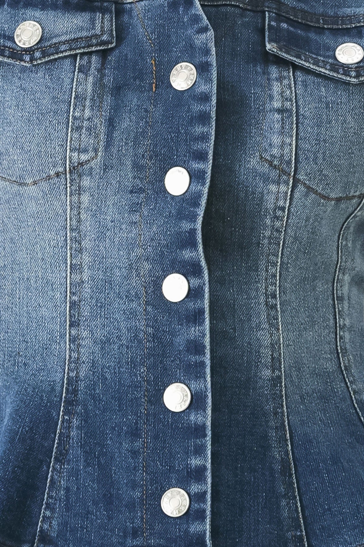 Lovely Collar Denim Top in indigo denim, fabric swatch — Soul Flow Apparel
