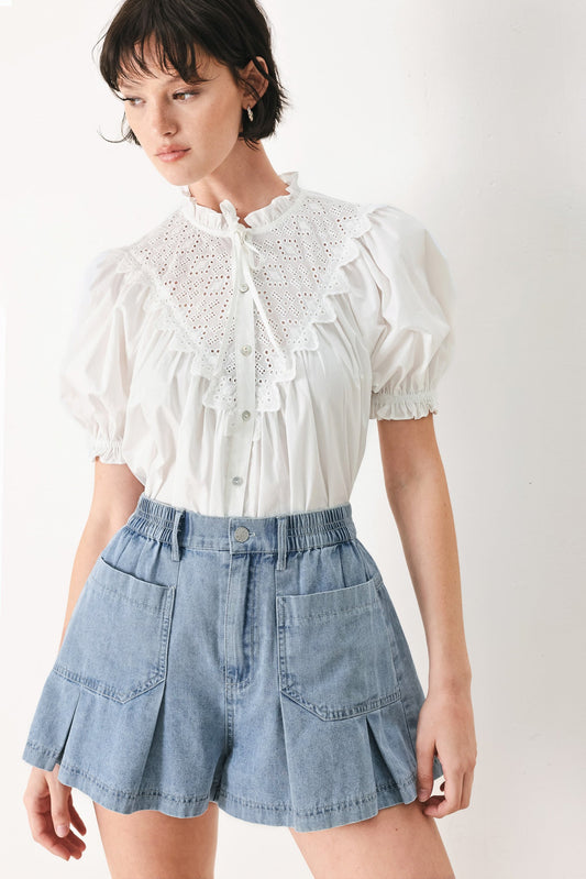 Sweet Note Moment Woven Top in white, view 7 — Soul Flow Apparel