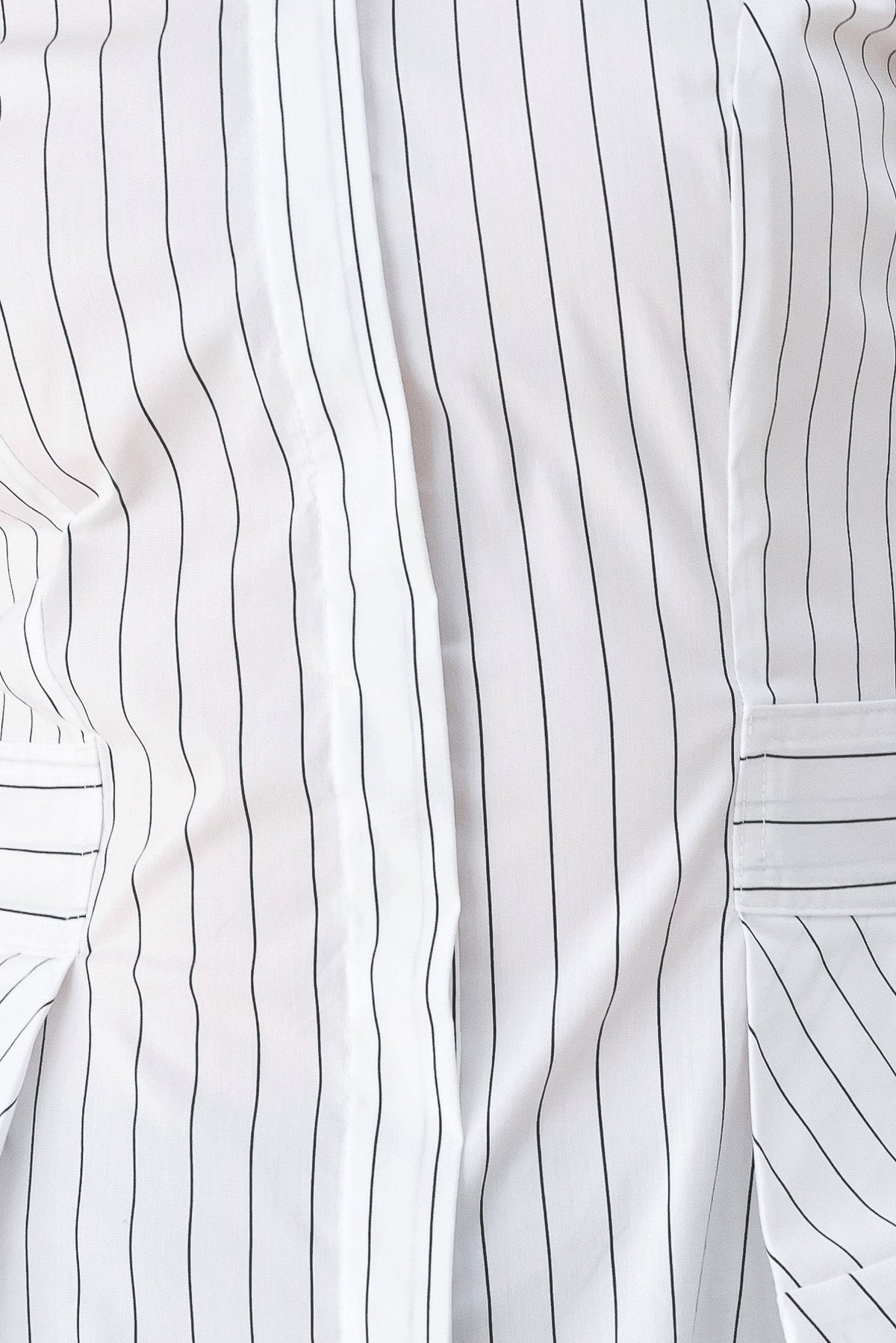 MODERNIST PINSTRIPE FLARED-WAIST WOVEN TOP