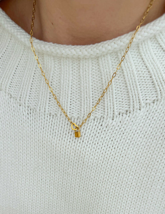 Heart Lock Paperclip Chain Necklace – Christian Necklace