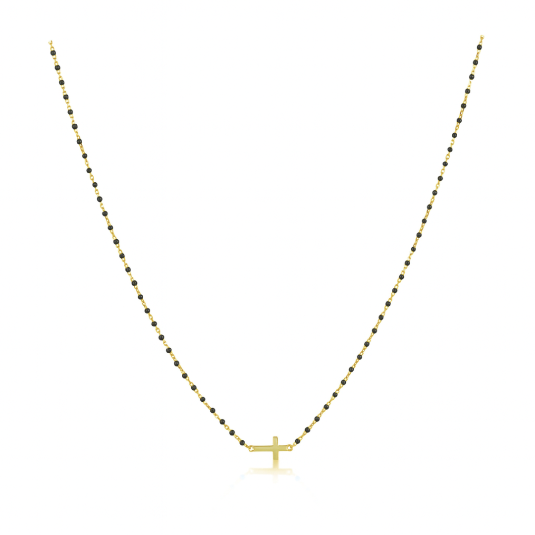 Elsa Side Cross Necklace Black, view 11 — Soul Flow Apparel