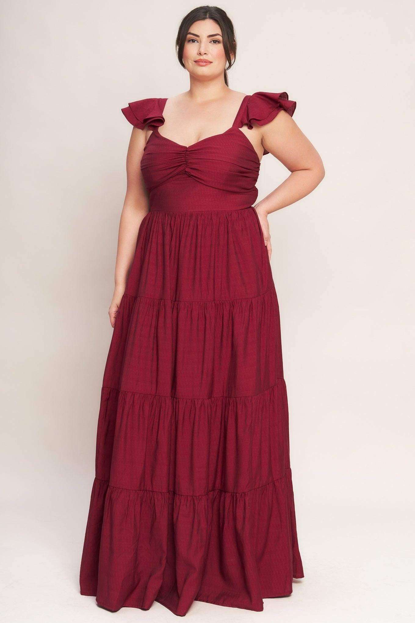 Summer Milk Deep Red Woven Maxi Dress, view 3 — Soul Flow Apparel