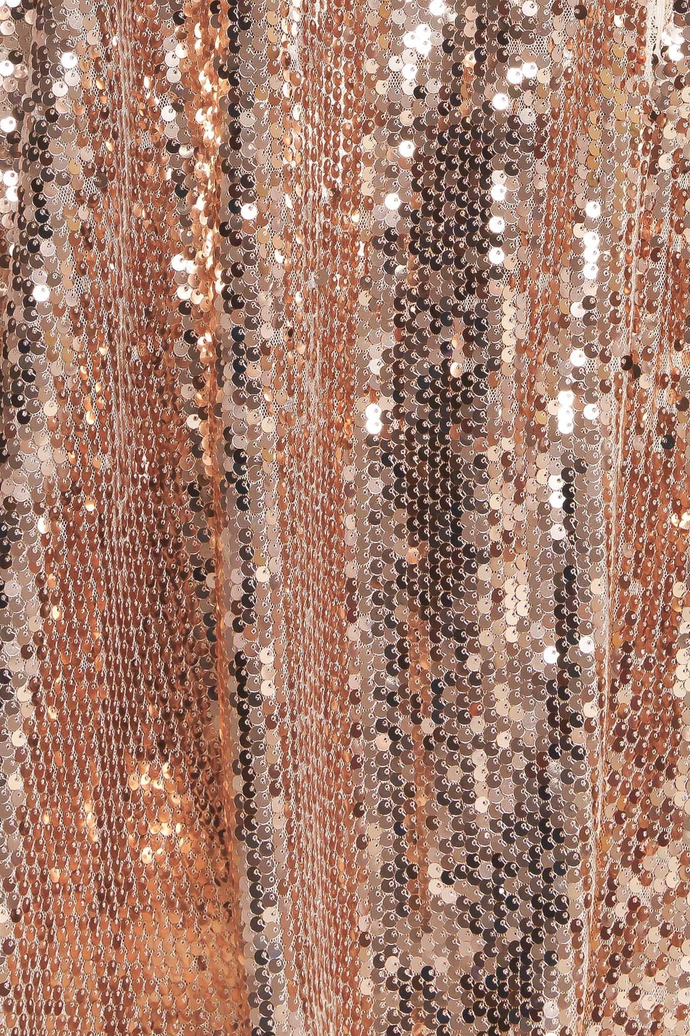 Special Treatment Sequin Mini Dress in rose gold, fabric swatch — Soul Flow Apparel