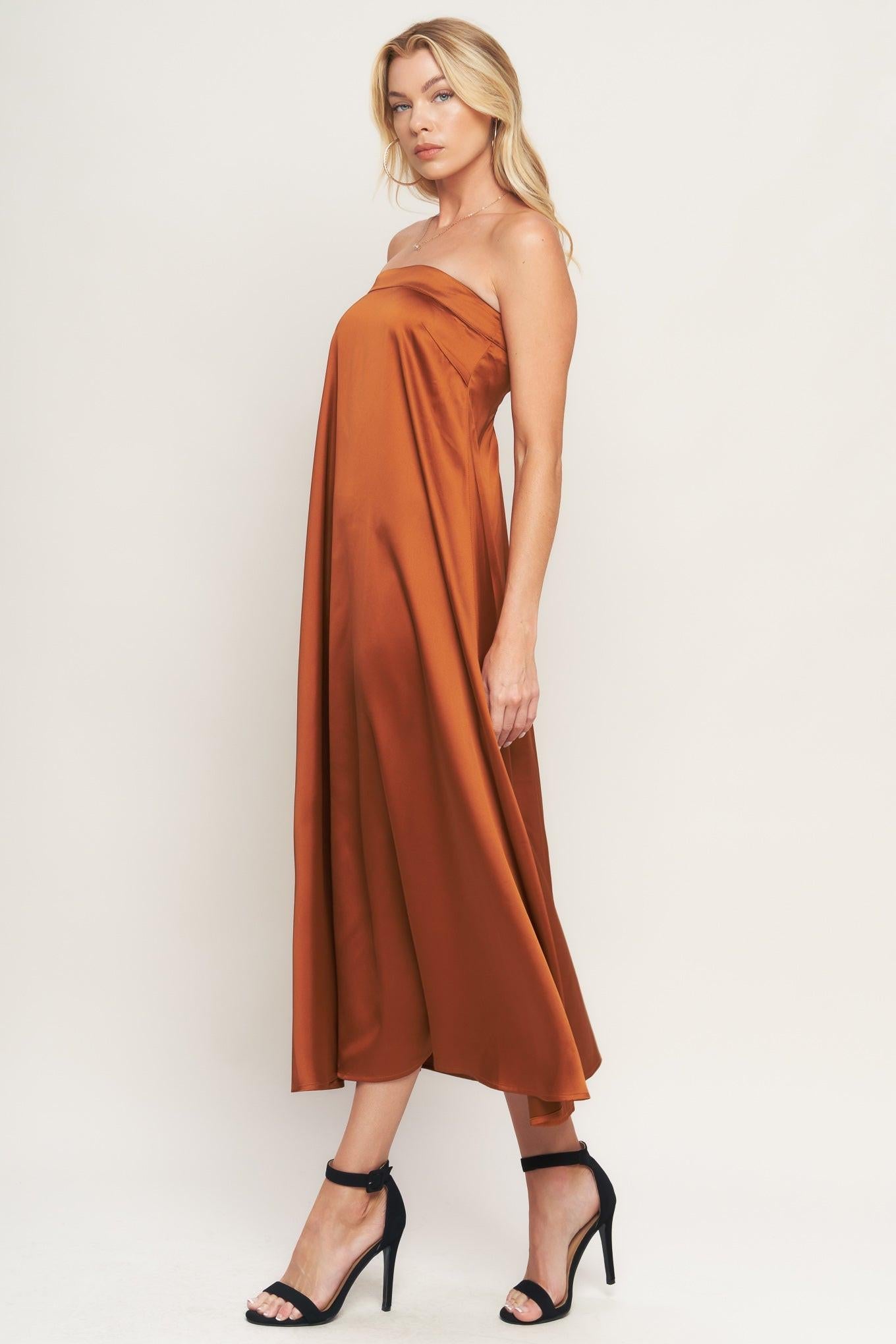 Frosty Elegance Woven Midi Dress in bronze, view 4 — Soul Flow Apparel