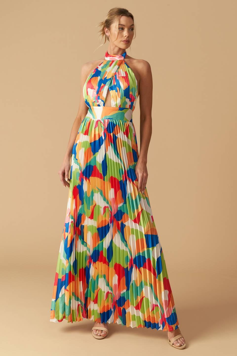 Keep Blooming Woven Maxi Dress in green orange, view 3 — Soul Flow Apparel