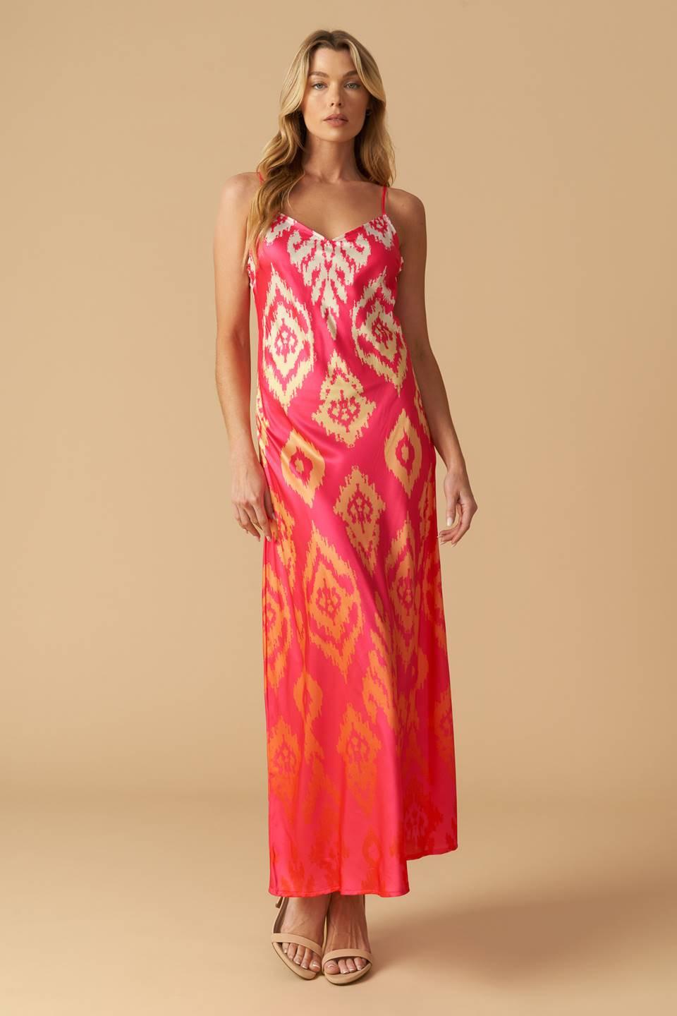 Diamond Girl Woven Slip Dress in pink, view 2 — Soul Flow Apparel