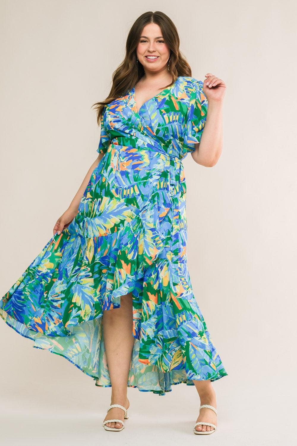 Unexpected Surprise Woven Hi-Lo Dress in blue green, view 3 — Soul Flow Apparel